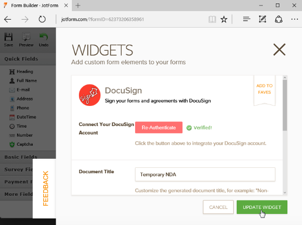 add docusign to jotform